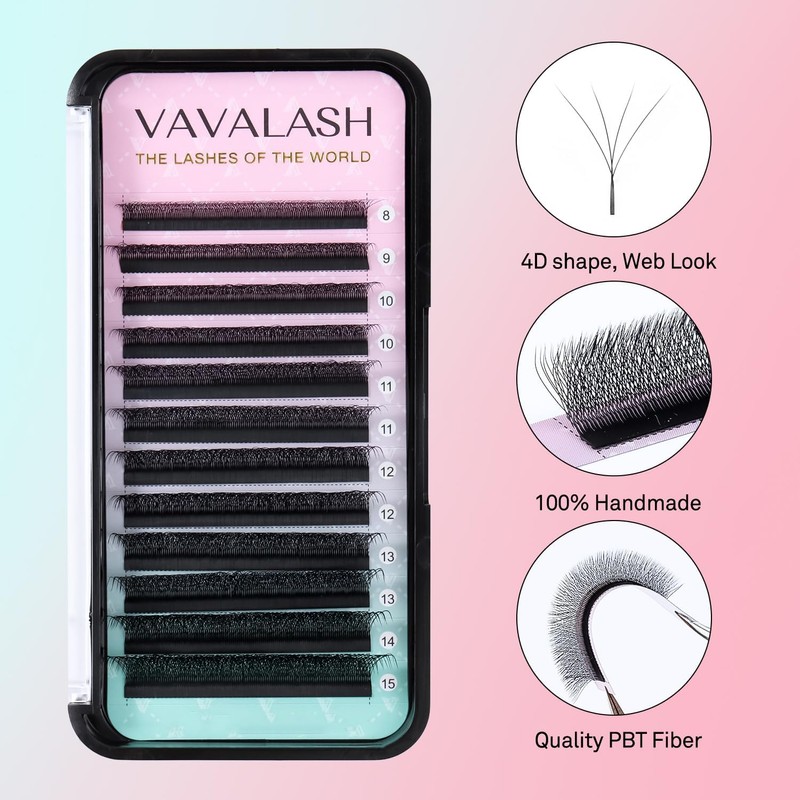VAVALASH W-shaped Eyelash Extension 4D Premade Fans 0.07 D Curl