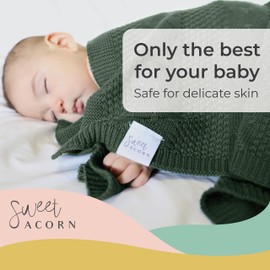 Sweet Acorn Knit Baby Blanket in Elegant Pattern, Organic Cotton Blankets for Crib or Stroller, Receiving Blankets - Juniper Green