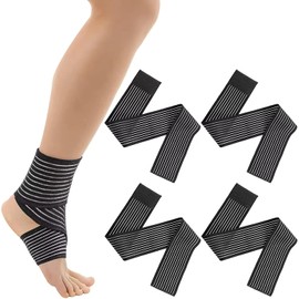 Elastic Bandage Wrap Knee Brace - 4 Packs - Adjustable Compression Belt for Knee Brace, Ankle Brace, Wrist Brace, Elbow Brace and Calf Sleeve, Black Color Elastic Bandages