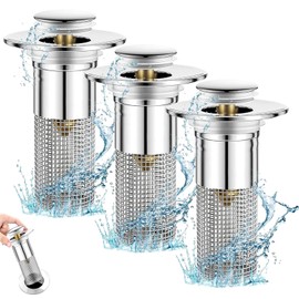 DBAILY Sink Plug, Pack of 3 Drain Strainers, Universal for 34-40 mm Drain, Hair Strainer, Water Hold and Drain Mode, Bathroom, Kitchen, Bathtub