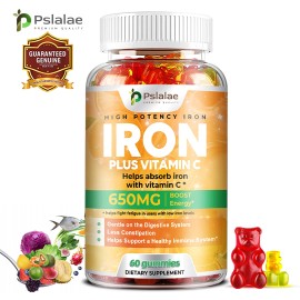 pslalae Iron Supplements 650mg - with Vitamin C - Absorbs Easily Raise Hemoglobin Levels