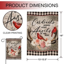 Hzppyz Cardinal Appear When Angels are Near Spring Peony Flower Home Decorative Garden Flag, Plaid House Yard Red Bird Double Sided, Memorial Outside Decoration Farmhouse Outdoor Small Decor 12x18