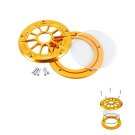 POWER JAMES Black Primary Clutch Derby Cover, Hollow Out with Acrylic Glass, Compatible with Dyna 99-2017, Softail 1999-2018, Touring 99-2015 (Gold)