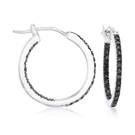 Ross-Simons 0.29 ct. t.w. Black Diamond Inside-Outside Hoop Earrings in Sterling Silver