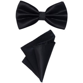 DonDon Men's Bow Tie and Pocket Square Tied and Adjustable Size, black