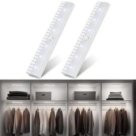 maylit 2 Pack Closet Lights Motion Sensored, Battery Operated Light Indoor, Wireless Magnetic Night LED Bar, Stick on Lighting for Stair, Shelf, Hallway, Bed, Pantry, Under Cabinet, 6000K Cool White
