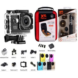 Waterproof Action Camera, 2.inch Screen. 20pc Customizable CASE, Selfie Stick,Telescopic Pole Magnetic Suction.1080p Camcorder. Accessories for GoPro All Cameras in/Outdoor Activities (Black)