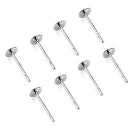 Alysee 200 Pieces 4mm Stainless Steel Earrings Posts Flat Pad with Butterfly Earring Backs for Earring Making Findings, Silver