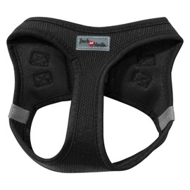 JACK AND VANILLA, Breathable Mesh Harness for Small Dogs, Custom Fit, Easy Buckles, Reinforced Safety with Reflective Stitching, Size XS, Black, Expedition Model