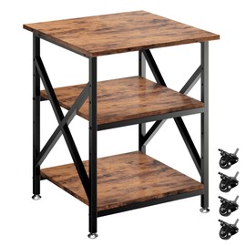 Ollieroo 3 Tier Printer Stand, Large Table with Wheels, Rolling Cart with Height Adjustable Middle Storage Shelf, 23.6 x 23.6 x 30.3 Inches Shelf for Home Office, Vintage Brown