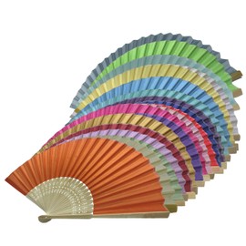 Wholesale Pack of 10 Mix Colours Silk Fabric Hand Fans Ideal Wedding Party Favor