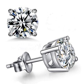 Gulicx 4mm 925 Sterling Sliver Stud Earring for Women, Hypoallergenic 14K White Gold Plated Round CZ Cubic Zirconia Simulated Diamond Unisex Cartilage Stud Earrings, Gift for Women Men Girls Teens