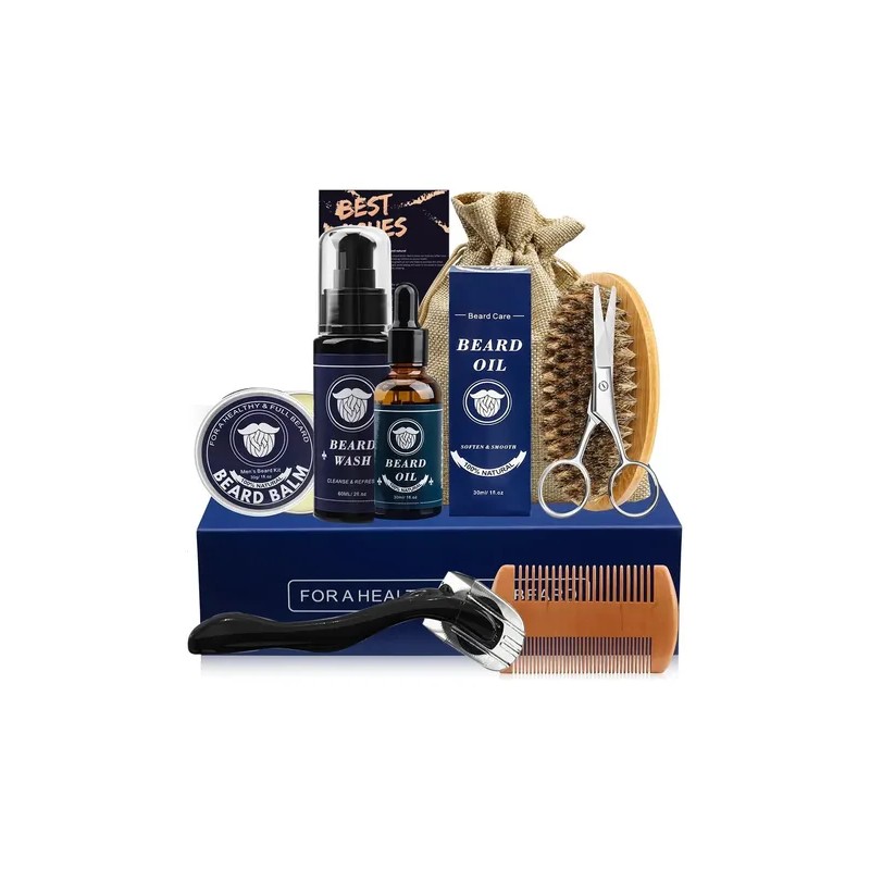 Kit Para Barba De 8 Piezas Con Aceite, Bálsamo Y