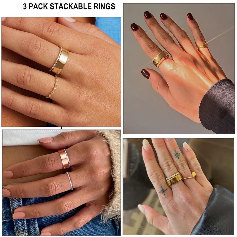 WEDDINEN 3-Pack Ouras Ring Stack Silver Stacking Rings for Ouras