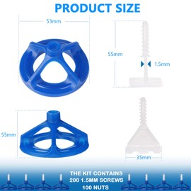 Deuvuo Tile Leveling System 2mm, 300 Pcs Revolutionary 2mm Tile Spacer Levelling System, 200 Screws & 100 Nuts, Tile Installation Tool for Stones and Floors