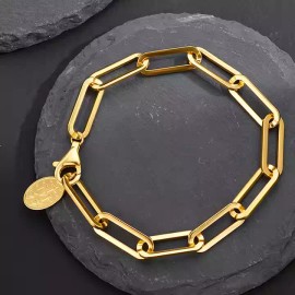 ELeJei Boutique 18k Gold on Silver Religious Pendant Paperclip Chain Bracelet