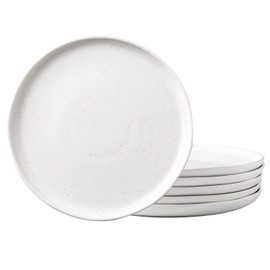 AmorArc Ceramic Plates Set of 6, 8.5 In Handcrafted Wavy Rim Dish Set, Dessert, Salad, Appetizer, Small Dinner Plates, Microwave, Dishwasher Safe, Scratch Resistant - Matte Speckled White