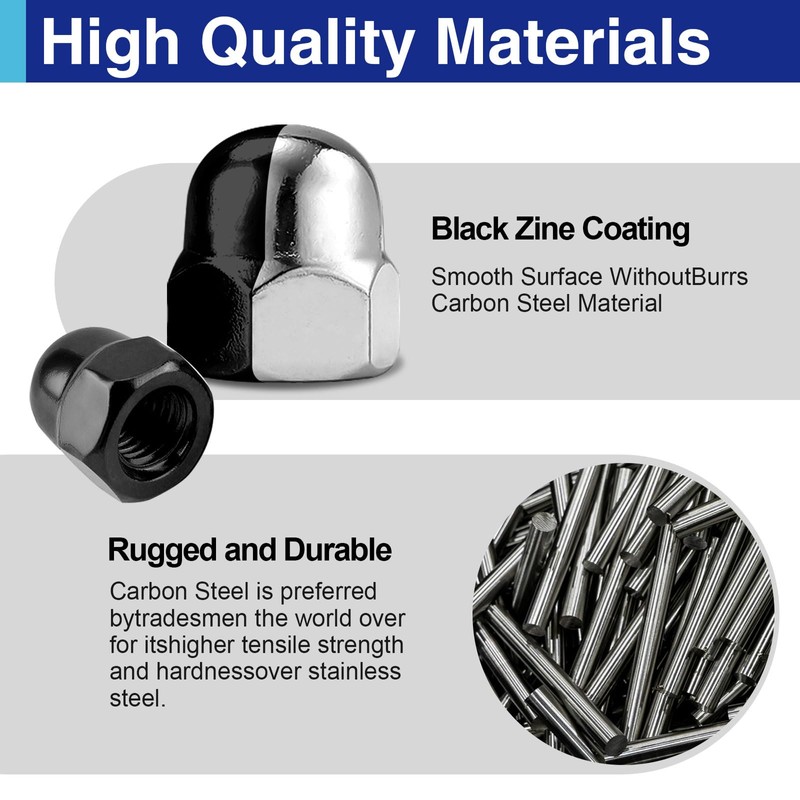 16Pcs 3/8"-16 Acorn Cap Nuts, Zinc Plating-Black Hex Head Acorn