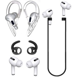 JNSA [Never Lose Your Air Pods Pro] Anti Slip Set, Sport Ear Hook Compatible with Air Pods Pro (Clear)+ Air Pods Pro Earbuds Ear Hooks Cover + Strap Compatible with Air Pods Pro [3in1],Black'