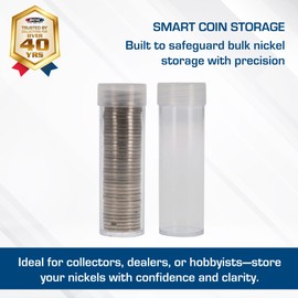 BCW Coin Tubes for US Nickels – 10ct | Durable Plastic Storage with Airtight Lids | Holders for Collectors