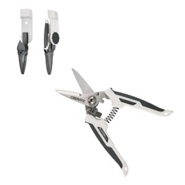 CEERAYZ 185mm Notch Scissors All Purpose Heavy Duty, Garden Shears, Scissors for DIY Projects, Office, Production Lines, Pruning, with Protective Sheath and Magnetic Holder (White/Grey)