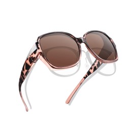 TINHAO Fit Over Glasses Sunglasses for Women Men Polarized UV Protection Butterfly Oversized Sunglasses over Glasses(Amber lepard, Brown)