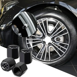 4PCS Tire Valve Stem Caps, Air Caps Cover, Airtight Dust Proof Covers with O Rings, Automotive Exterior Decoration Accessories Dust Proof Stem Covers Universal Fit for Most Cars, SUVs, Bike (Black F)