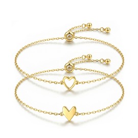 Friendship Bracelets for Women, 2Pcs Matching Heart Bracelet Set, 14K Gold Plated Dainty Link Chain Adjustable Jewelry Gifts for Best Friend Soulmate, Valentine's Day Gifts G 1