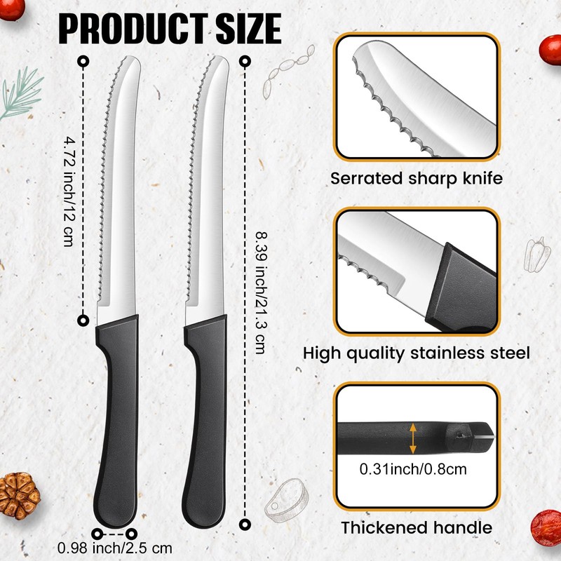 Zhehao 30 Pack Serrated Steak Knives Stainless Steel Steak Knife