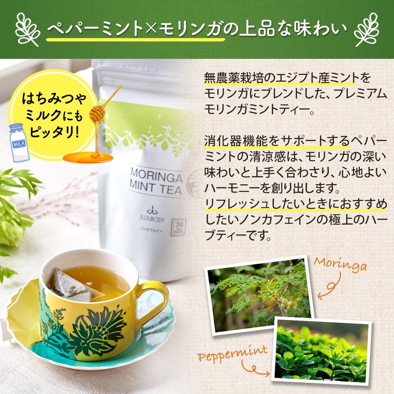 JUJUBODY モリンガミントティー 無添加 モリンガ100％ 無農薬 未焙煎 ノンカフェイン モリンガティー ガーナ産【奇跡のモリンガ著者監修】 (30パック)