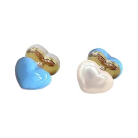 Colorful Heart Pearl Stud Earrings for Women Girls Sterling Silver Post Gold Plated Enamel Shell Pearl Front Back Piercing Cartilage Studs Earring Hypoallergenic Dainty Cute Jewelry Gifts (Blue)