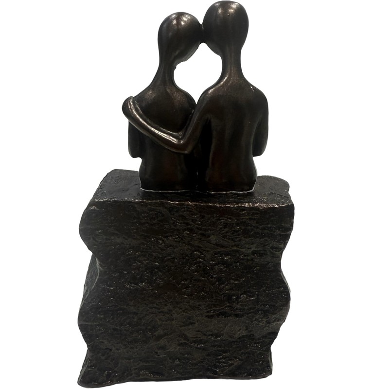 Haute Collage Couple Sitting On a Rock Romantic Sculpture (Bronze,