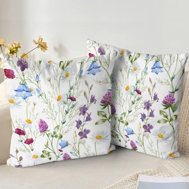 XPHZZL Cushion Covers Set of 2 Pack 65 x 65 cm - Soft Double Sided Garden Flower Floral Decorative Pillow Covers for Sofa Bed Garden Outdoor Spring Decor with Invisible Zipper 26 x 26 Inch-Purple