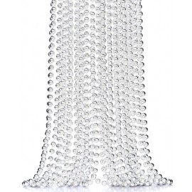 JoyGala 12PCS New Year Decorations Bead Necklaces Set - St Patricks Day Accessories - Ideal Mardi Gras Party & PubsDecorations for Women, Silver Beads Necklace for Parade Throws (12, Silver)