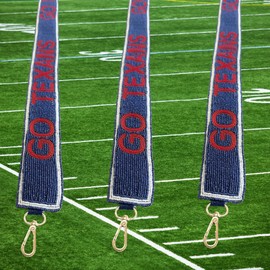 Lashicorn Go Texas Beaded Purse Strap Navy Blue and Red Football 49” Baseball Game Day for Clear Stadium Purse