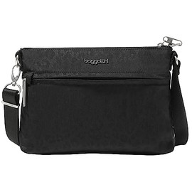 Baggallini Securtex Anti-Theft Memento Crossbody Bag Black Cheetah