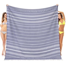 Oversized Giant Turkish Beach Towel Blanket Extra Large XXL Lightweight Cotton Quick Dry Sand Free Boho Throw Pool Cloud Sandrpoof Blankets Women Men Big Jumbo Wide 2 Person Size Navy Blue Stripes