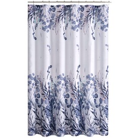 Serafina Home Floral Boho Shower Curtain for Bathroom: Free Spirit Botanical Design, Indigo Navy Blue White