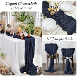 12 Pack Navy Blue Table Runner 10FT Cheesecloth Table Runner 21 x 120 inch Boho Gauze Cheese Cloth Table Runner Rustic Sheer Table Runner for Party Wedding Bridal Baby Shower Birthday Table Decor