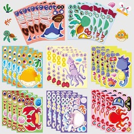 16 Pcs Marine Life Face-Swap DIY Stickers - Large-Size Waterproof Vinyl Cute Dress-Up Decals for Skateboards, Fridges, Cartoon Ocean Decor(Marine Life)