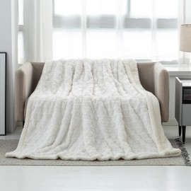 LOMAO Throw Blanket for Couch - Fleece Blankets & Throws Faux Fur Blanket Soft Fuzzy Sherpa Blanket Cozy Blanket Gift Throw Blankets for Bed,Sofa (Ivory), 60''x80''