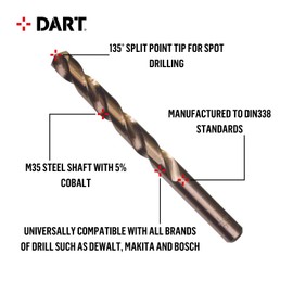 DART Premium HSS Cobalt Coated Twist Drill Bit | 3mm | Suitable For Tough Materials | 10 Pack