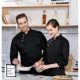 Nanxson CFM0057 Chefs Jacket Unisex Kitchen Hotel Stand-Up Collar Long Sleeve Uniform Baker's Jacket Kitchen Clothing with Pocket, black