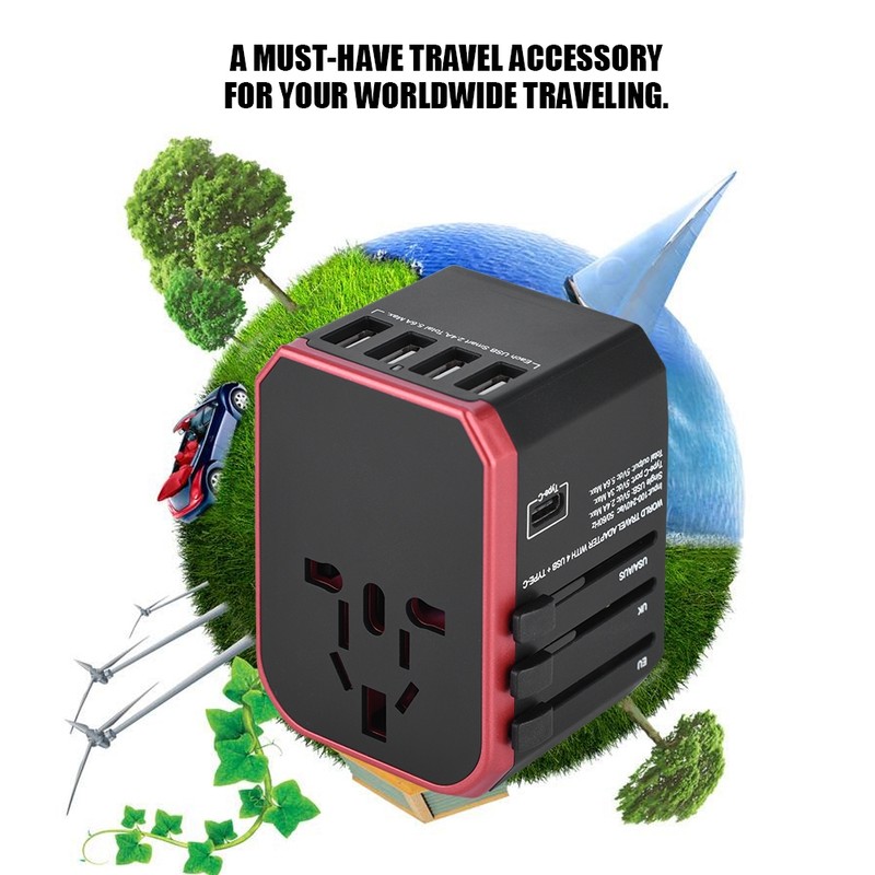 Universal Travel Adapter Plug 4 USB Ports Type C Sockets