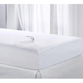 DTEX HOMES Terry waterproof mattress protector double bed 40cm Stretch Skirt Breathable Fitted Bed Sheet Non Noisy Anti Allergy Bed Cover,Double Bed Mattress Protector (137 x 190cm)