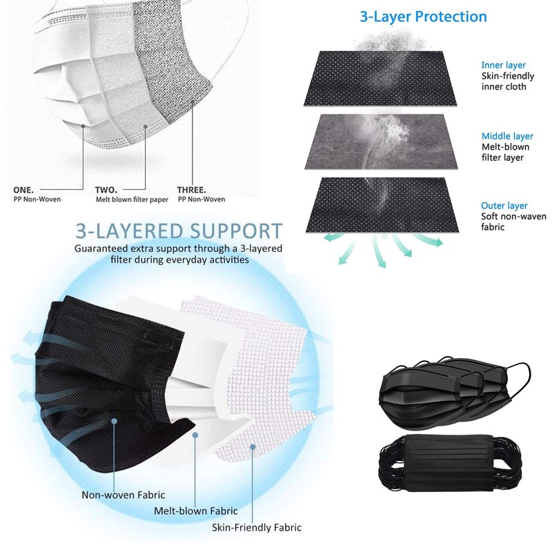 Disposable 50 Pack Face Mask 3 Ply Filter Protection, 50