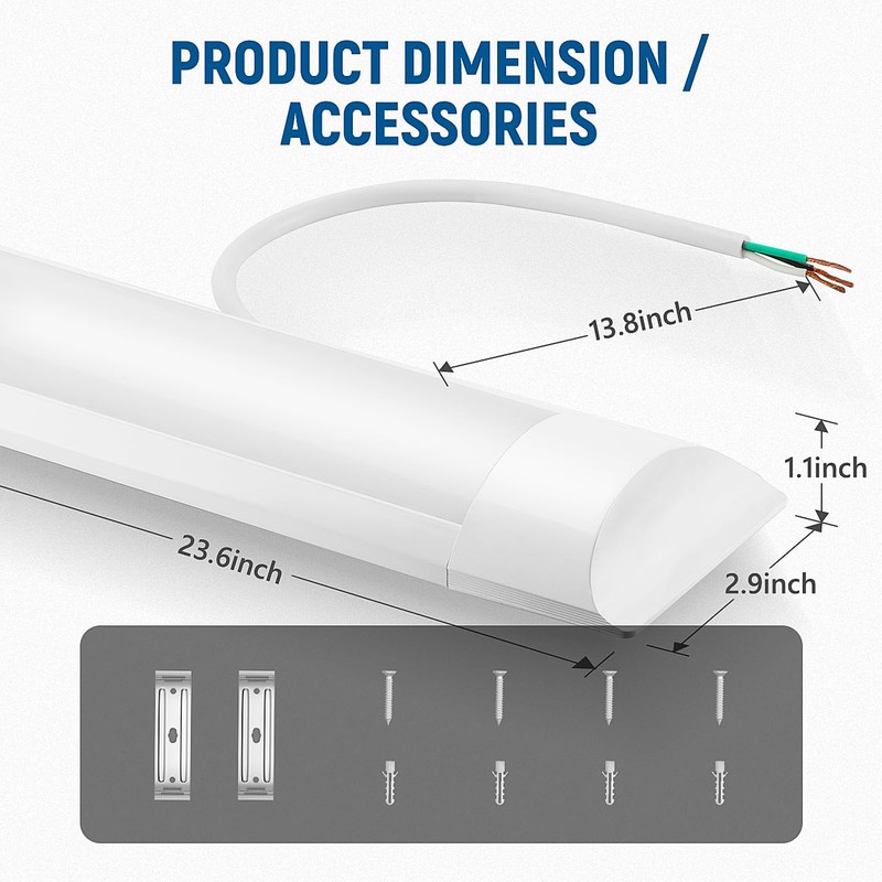 DAKASON 4-Pack 2FT LED Ceiling Light for Garage Flush Mount,