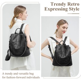 Mabecol Women's Backpack Leisure Handbag, Large Capacity Fashionable PU Leather Backpack for School Travel, Anti-Theft, Breathable, Lightweight and Multifunctional, X Black, M, Casual