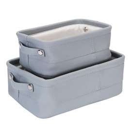 Sea Team 2er-Pack PU-Lederlagerkörbe mit Griffen in gemischten Größen - Leichtgewichtige, luxuriöse Aufbewahrungsboxen für Bücher, Spielzeug, Kosmetik, Schmuck und Bürobedarf.HAZE-BLAU