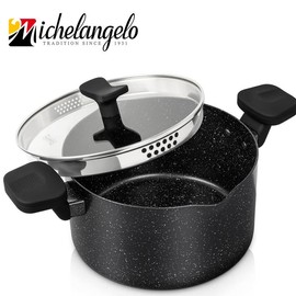 MICHELANGELO Pasta Pot with Strainer Lid, 6 Quart Cooking Pot with Twist and Lock Handles, Soup Pot with Nonstick Granite Coating, Spaghetti Pot - Color: White
